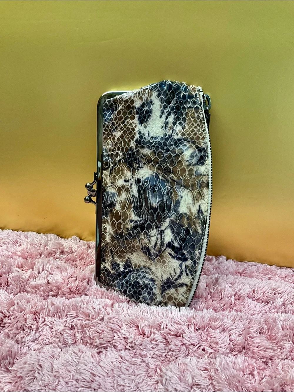 HOBO Brown and Black Snake-Print Zip Clutch